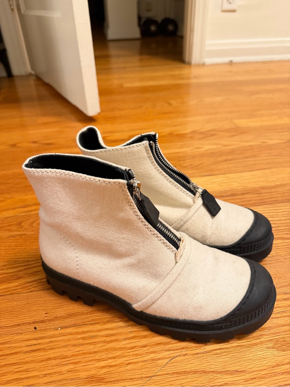 Loewe Canvas Zip-Front Ankle Boots in white